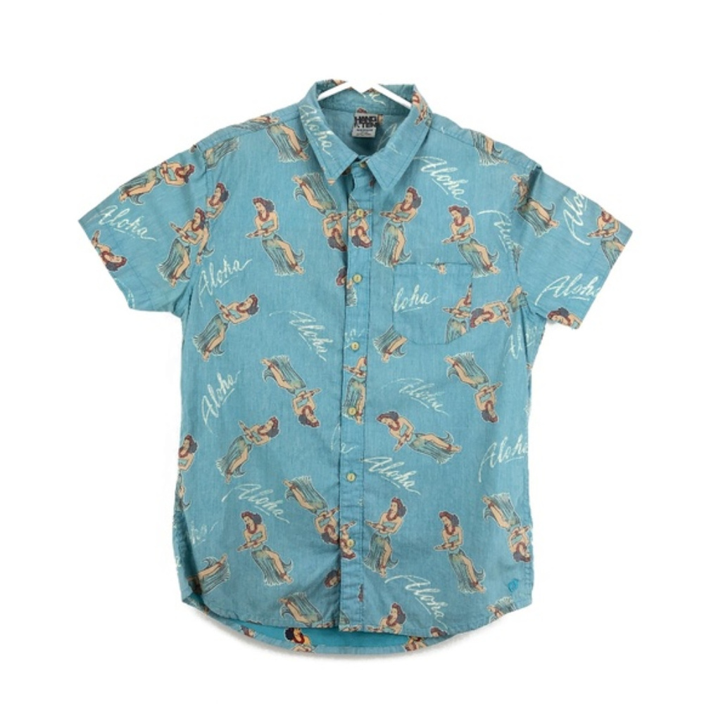 Mens Medium Hawaiian Shirt Hang Ten Hula Girl